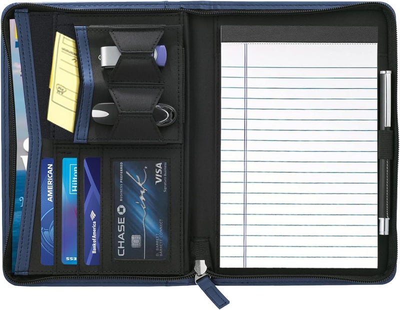 Gorbado Small Portfolio Organizer, A5 Zippered Business Portfolio, Junior Padfolio Folder Binder for Women & Men, 5 x 8 Writing Pad Included, Navy Blue - Image 2
